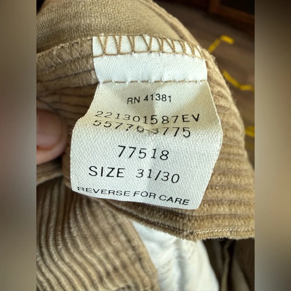 Vintage Polo Ralph Lauren 31x30 Khaki‎ Corduroy Pleated Made In USA